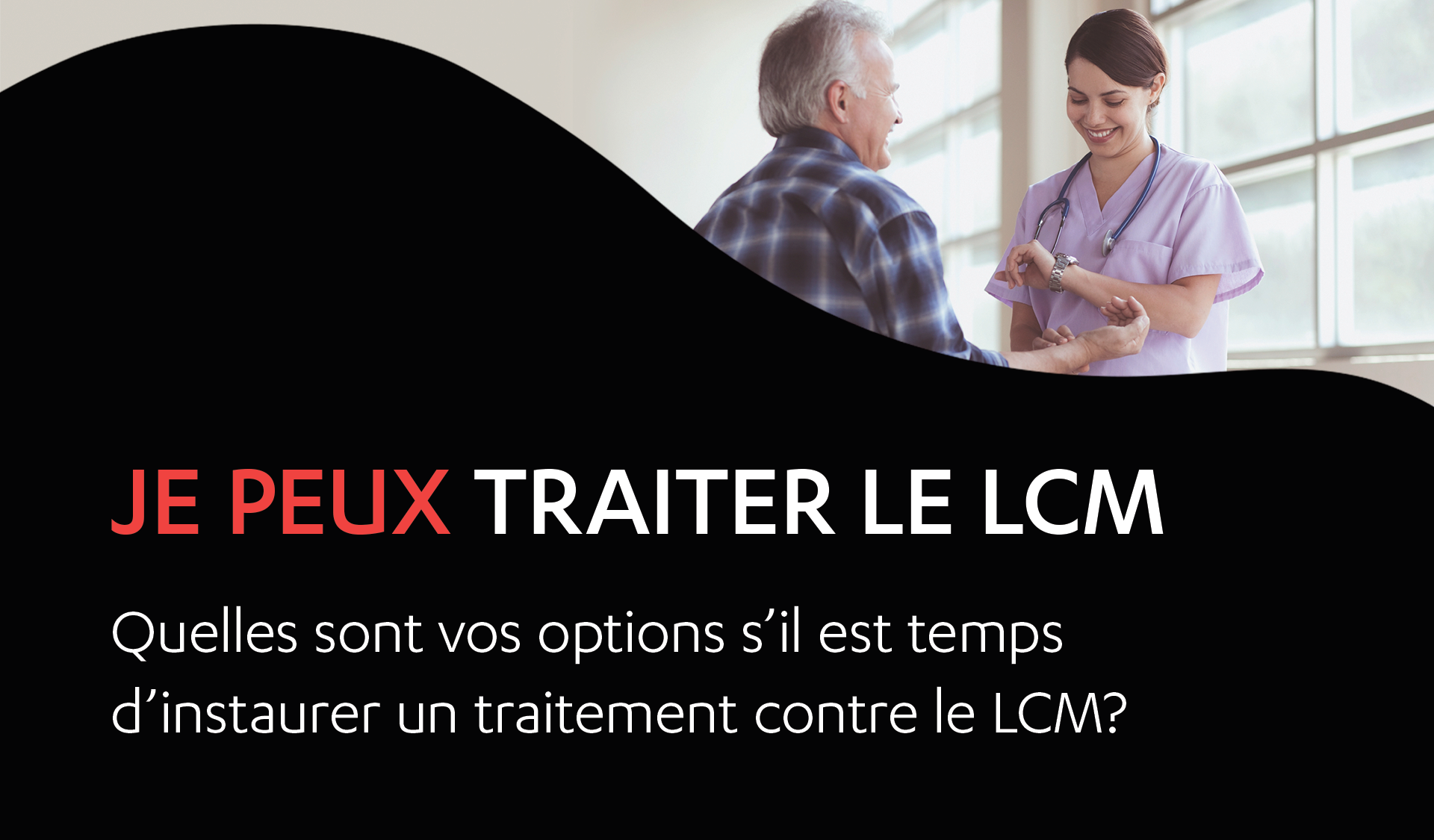 Image d’une infirmière en train de prendre le pouls d’un homme âgé qui est assis.
